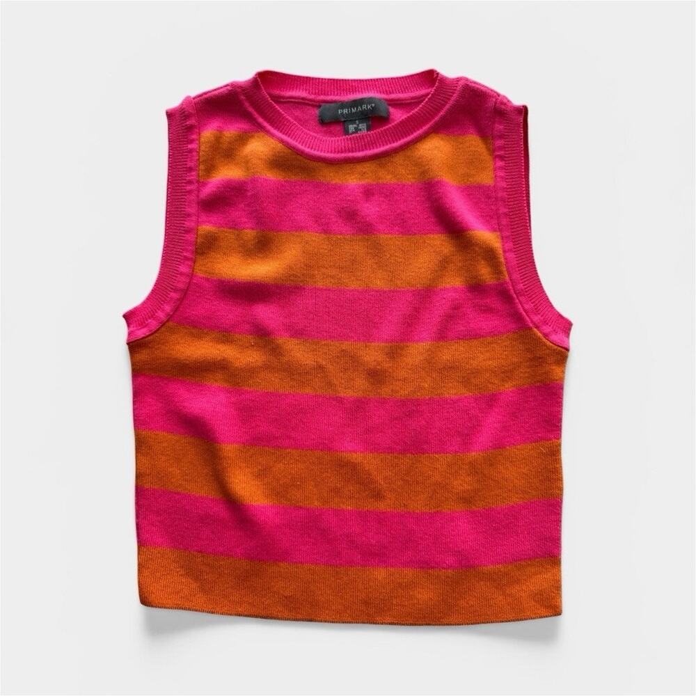 Primark Pink Orange Striped Sleeveless Knit Tank Top Cotton S Spring Summer Fun